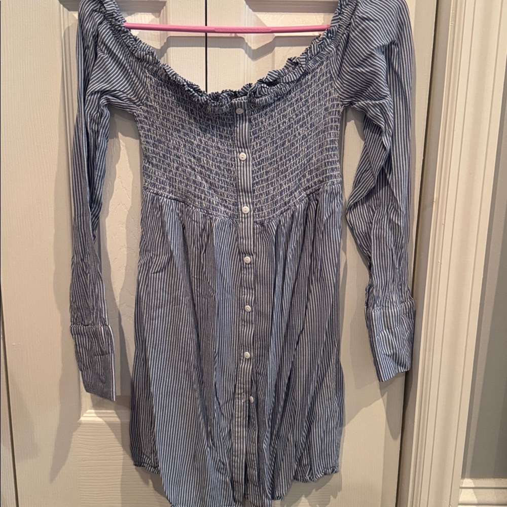 Striped Off-Shoulder Button-Down Top
